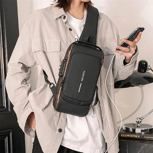 Multifunction Sling Bag Pack with Lock Waterproof Theft Chest Bag with USB Charging Port