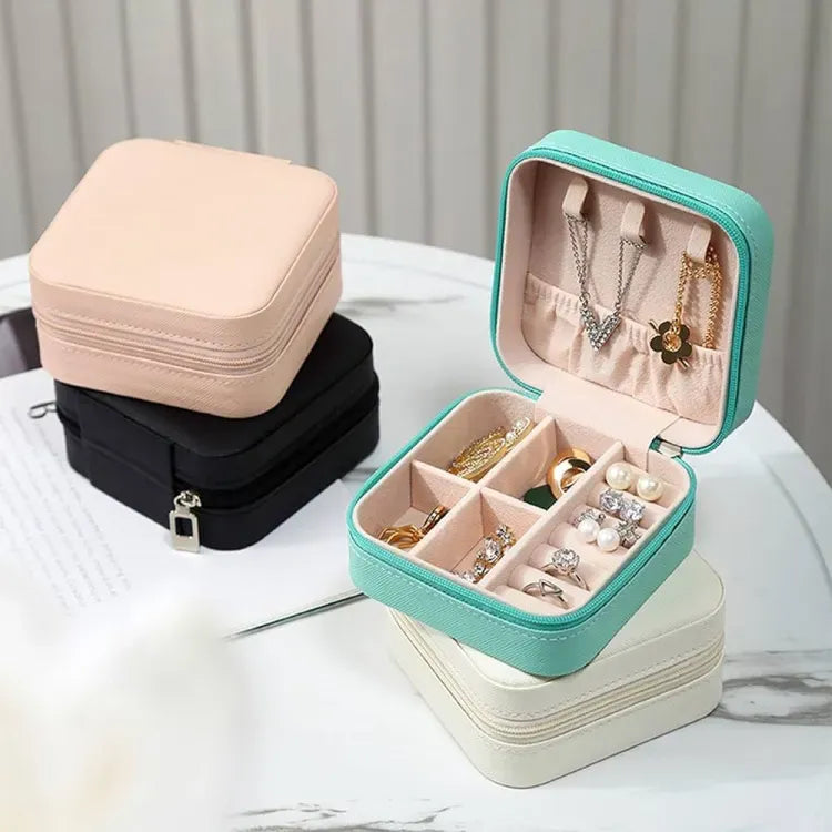 Portable Jewelry Storage Box Zipper Velvet PU Multi-layer